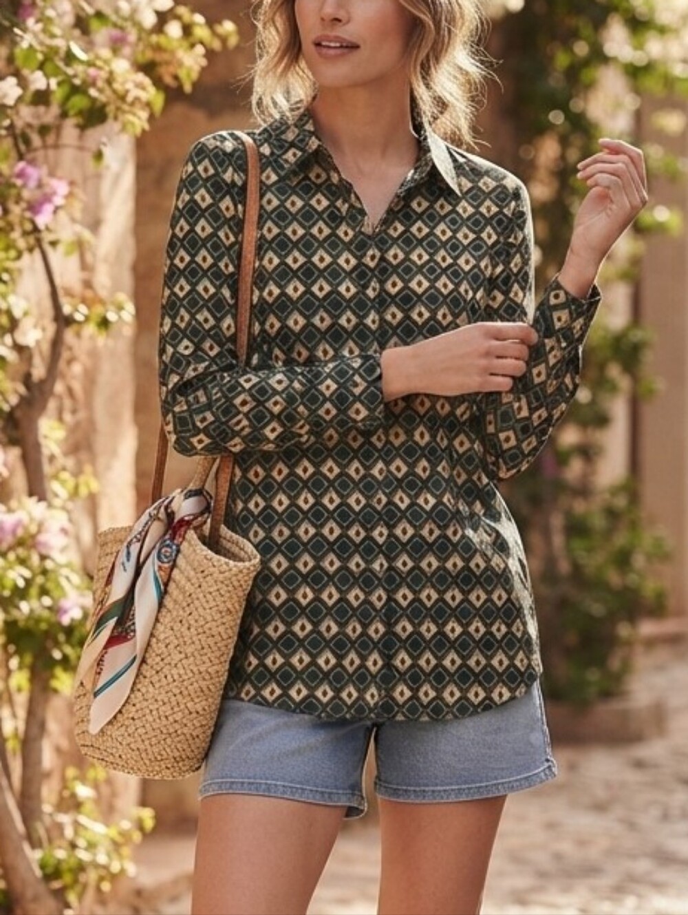 Simons ContemporaineGeometric Organic Cotton Button Down Tunic Small